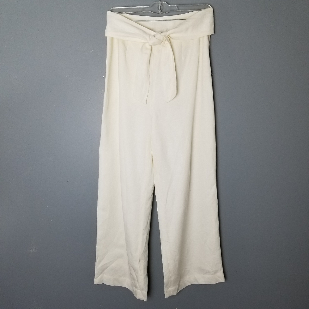 Mercer & Madison Womens White Linen Tie Waist Wide Leg Pants Size 6 Side Zipper